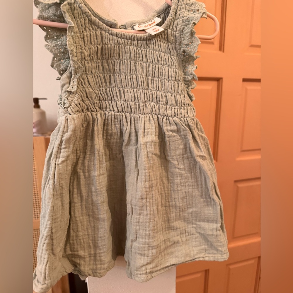 Baby girls smocked eyelet dress in sage 12m